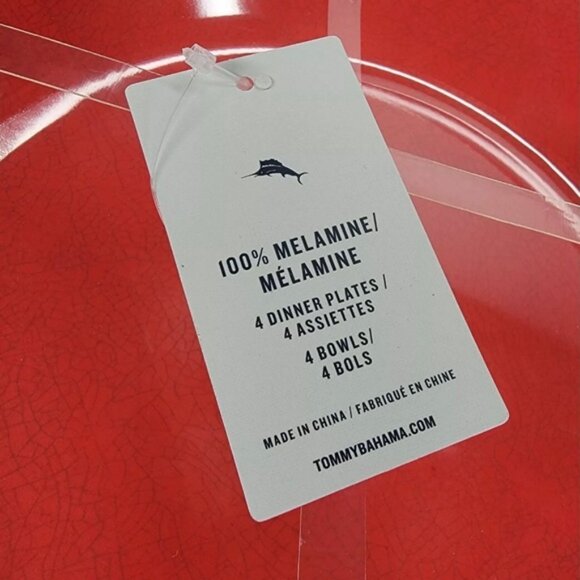 Tommy Bahama Melamine Christmas Red Crackle Plates Bowls 8pc - Picture 4 of 7